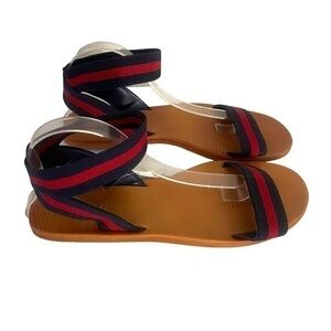 ROUGE ankle strech striped open toe sandal  red/ blue striped size 11